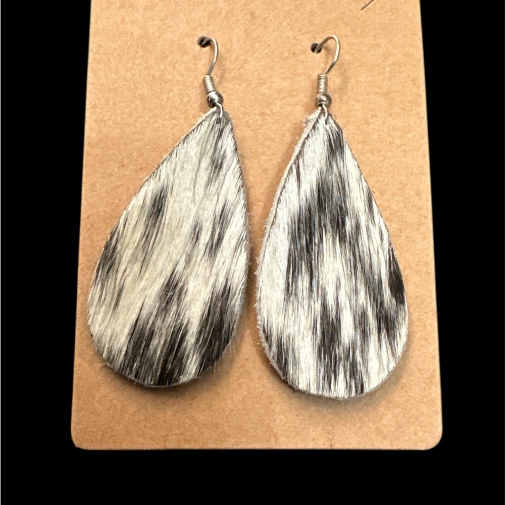 Black & White Teardrop Cowhide Earrings